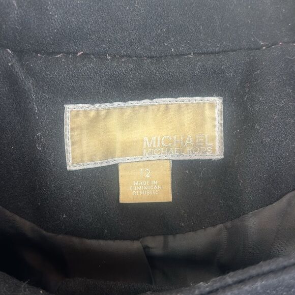 Michael Kors Black Wool Blend Cassandra Asymmetrical Zipper Pea Coat Size 12 - Picture 4 of 12